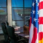 american flag in an office