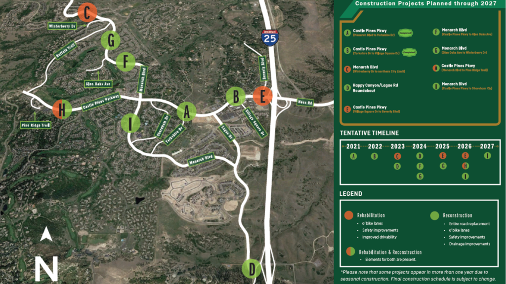 Overview map of the Castle Pines Road Solutions projects.