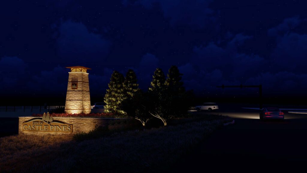 Visualization of Gateway Monument lighted at night