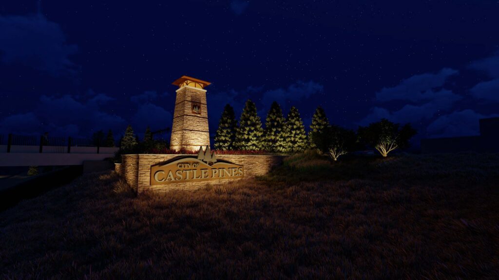 Visualization of Gateway Monument lighted at night