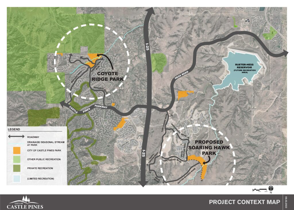 Project Context Map showing the rejuvenation and expansion of Coyote Ridge Park, and a new park known as Soaring Hawk Park