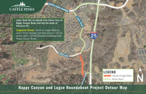 Detour map for the construction of the roundabout at Lagae Road and Happy Canyon Road.