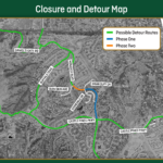 A map showing detour routes for the Monarch Boulevard reconstruction project,