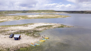 Paddle boarders recreating at Rueter-Hess Reservoir.