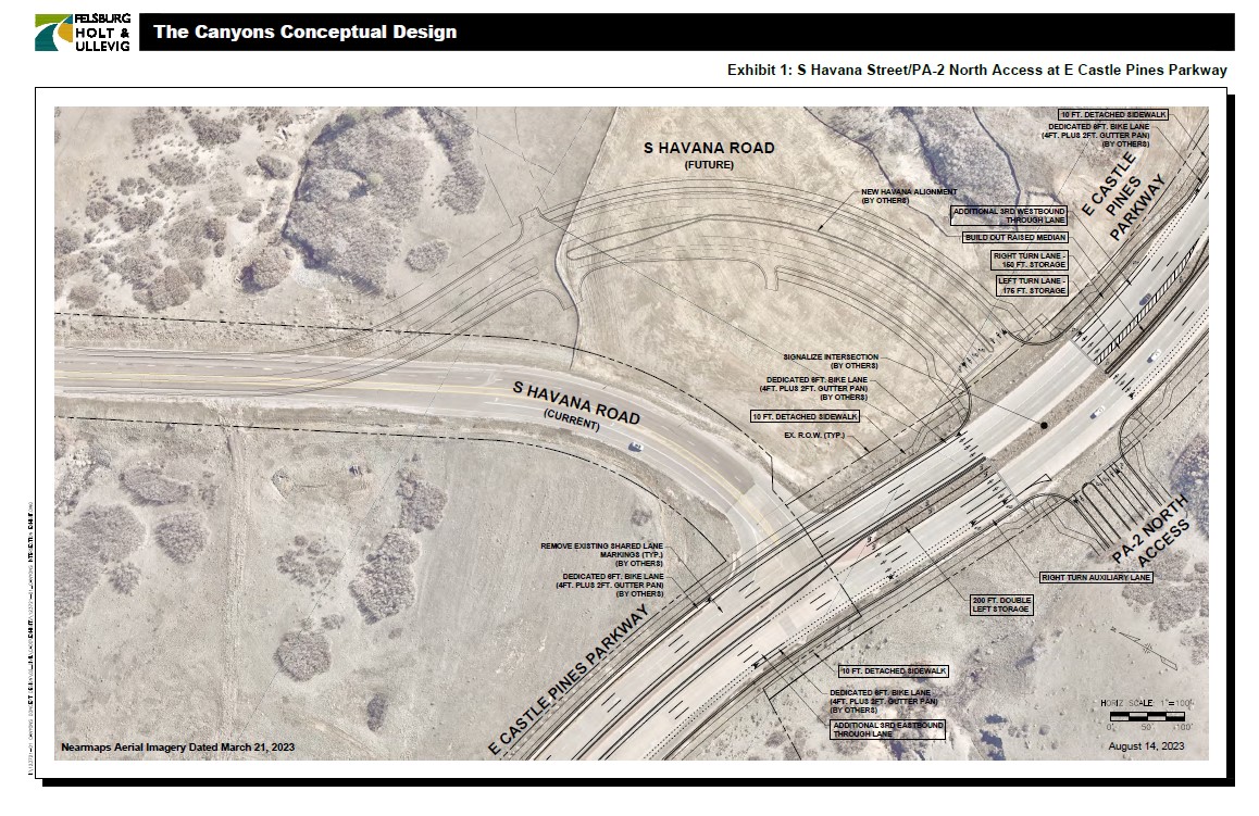 Rendering showing the new alignment for South Havana Street at Castle Pines Parkway.