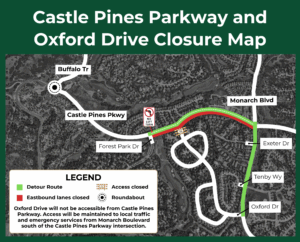 Map showing that Oxford Drive will not be accessible from Castle Pines Parkway.