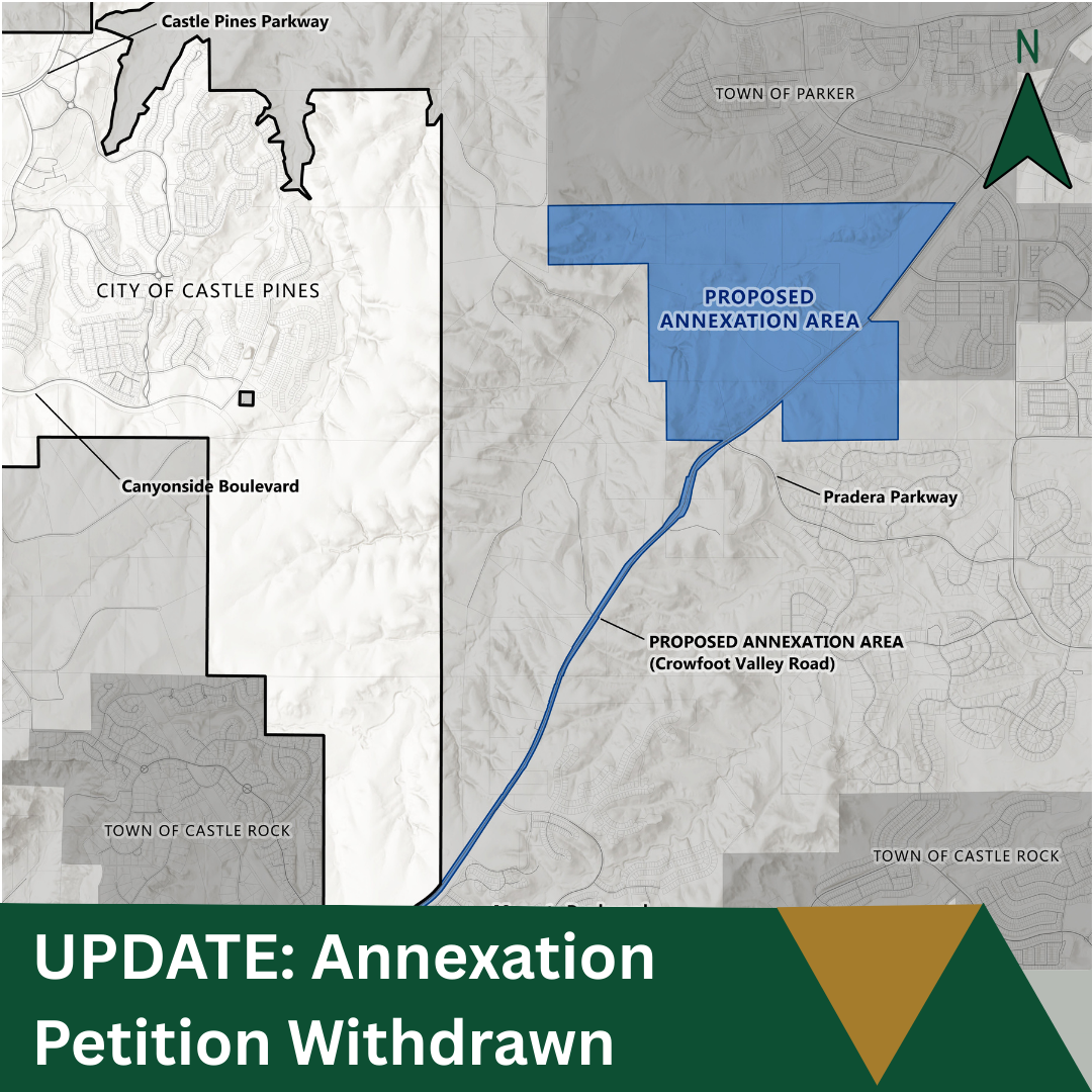 Map of previously proposed annexation property with text that reads Update: Crowsnest Annexation Petition Withdrawn.
