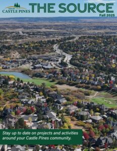 Fall 2025 cover of The Source magazine with an aerial photo of a residential part of the city with a golf course and trees with fall colors.