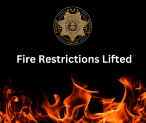 Fire graphic with the Douglas County Sheriff's Office logo and text that says Fire Restrictions Lifted.