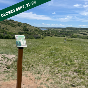 Sign showing a hole at Pronghorn Park and Disc Golf Course with text that says Closed Sept. 21-25.